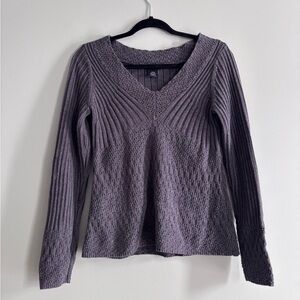 Calvin Klein Women's Grey V neck Long Sleeve Lightweight Crochet Sweater Size S